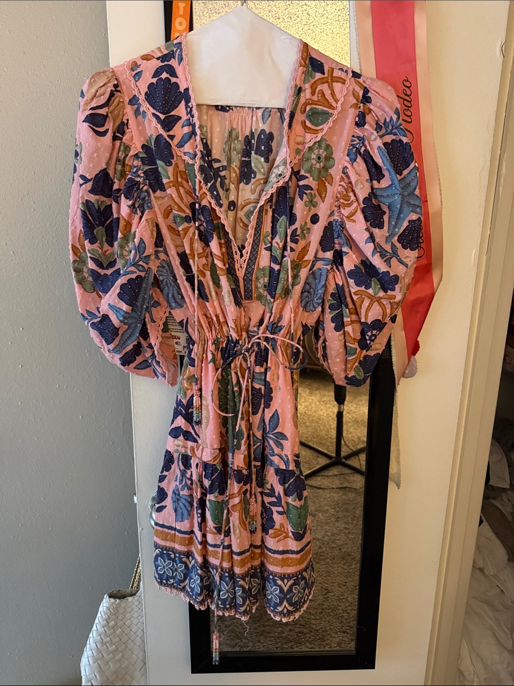 FARM Rio Pink Floral Puff-Sleeve Mini Dress with Green & Purple Accents - Picture 2 of 2